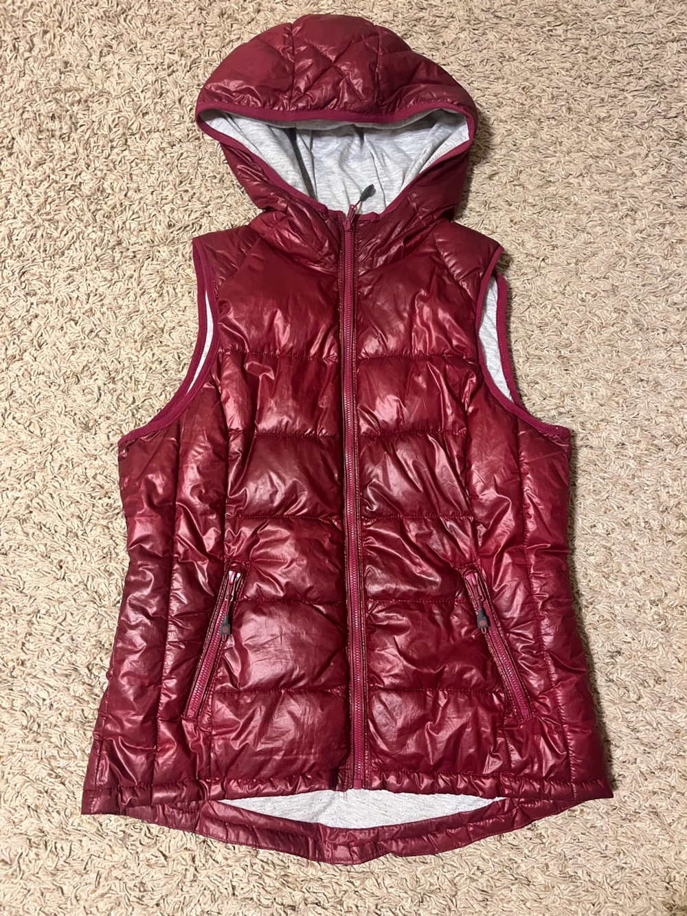 Tangerine Quilted Hooded Puffer Vest - Burgundy